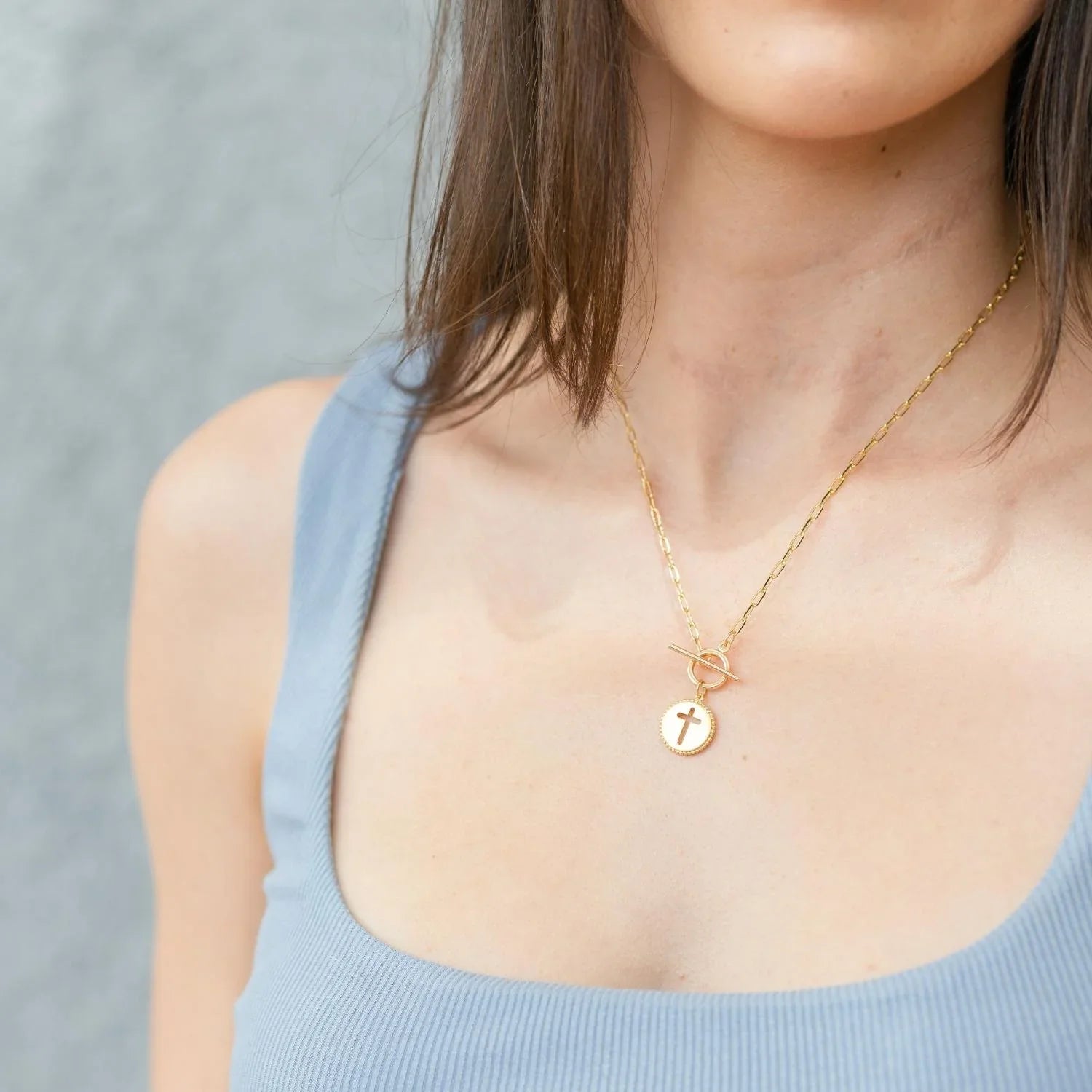 Cross Paperclip Toggle Necklace