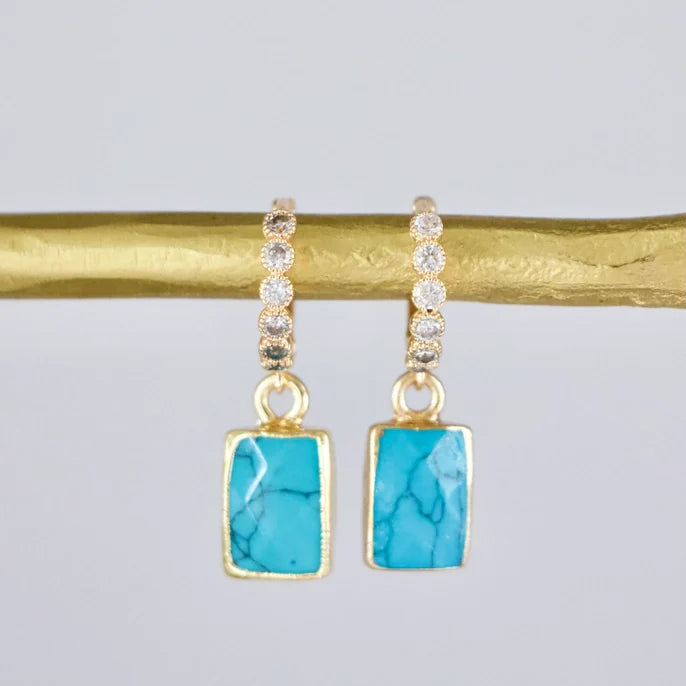 Turquoise Rectangle Huggie Hoops